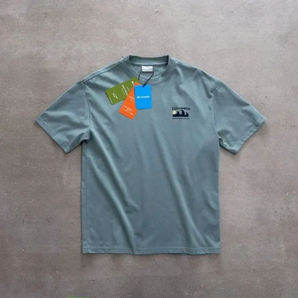 Design Columbia Graphic Mountain Print T-Shirt Light Blue T-Shirt T-Shirts - 24