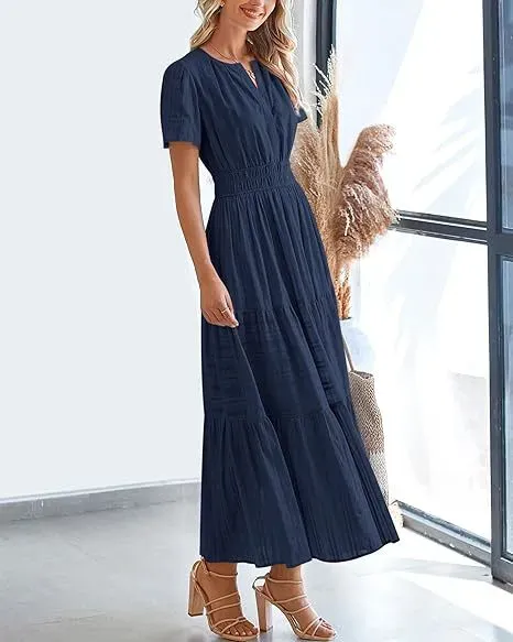 Design Tiered Smocked Waist Maxi Dress in Sky Blue - 18