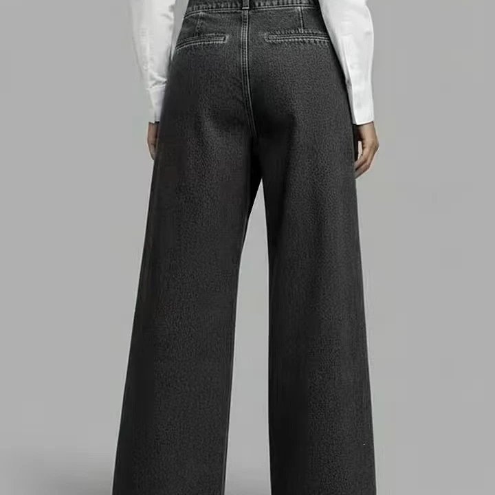 Denim Wide Leg Wrap Front Blue Casual Trousers