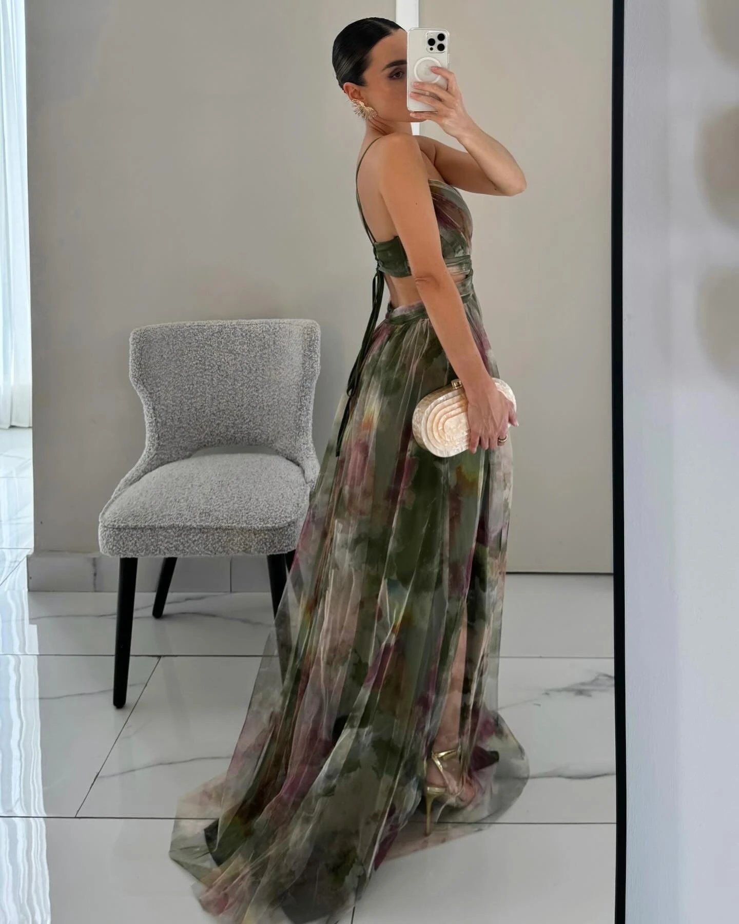 Design Floral Print V-Neck Maxi Dress Yellow Green Multicolor - 10