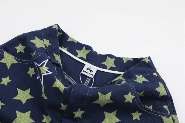 Design Star Print Denim Shorts Navy - 16