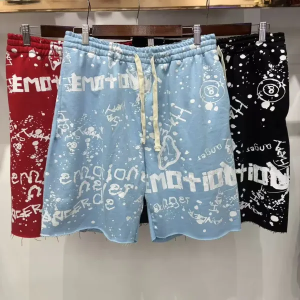 Design Emotion Brand Paint Splatter Shorts in Red, Sky Blue, and Black Shorts - 1