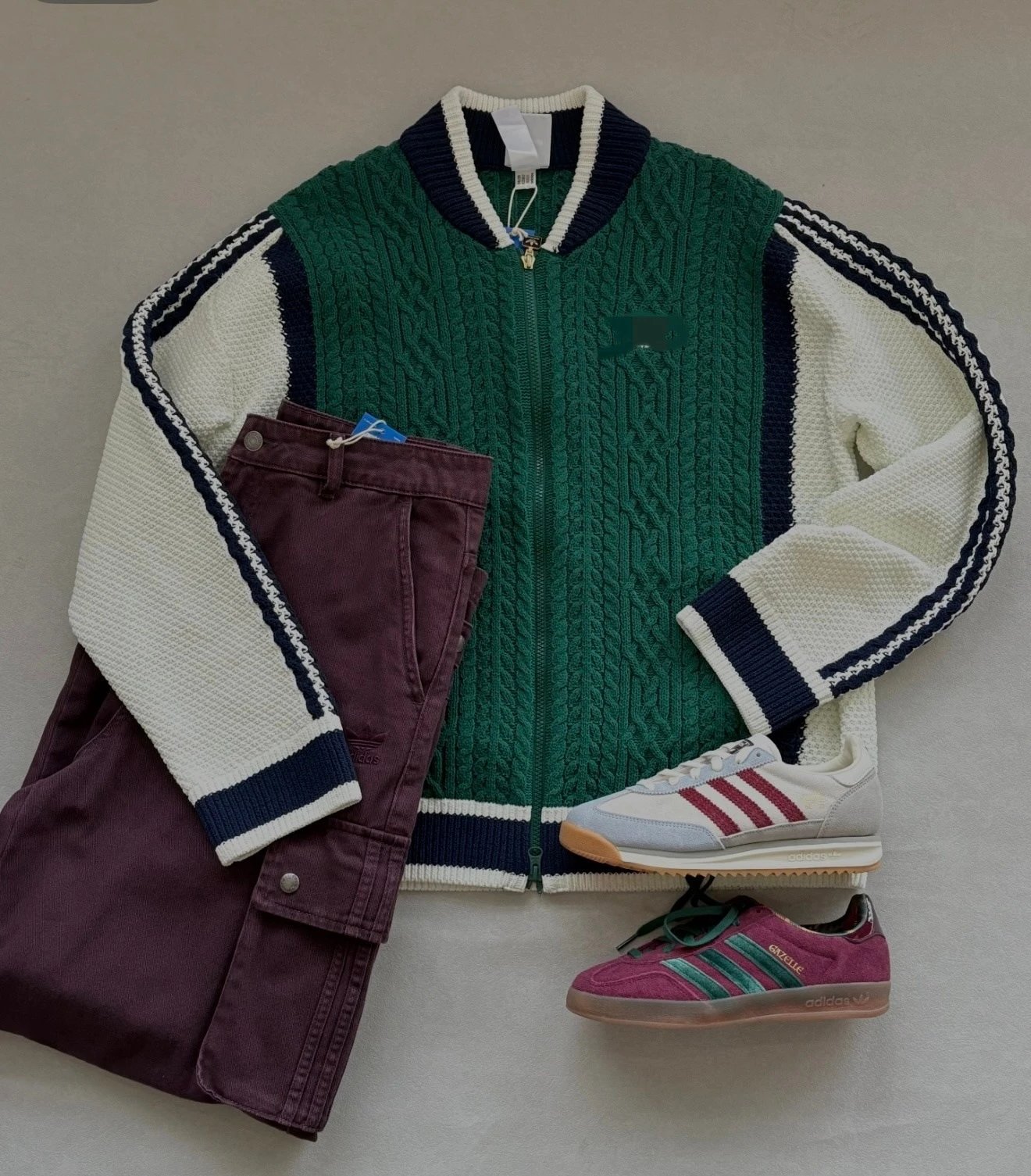 Design Cable Knit Color-Block Bomber Jacket Brown and Green Outerwear.jacket - 12