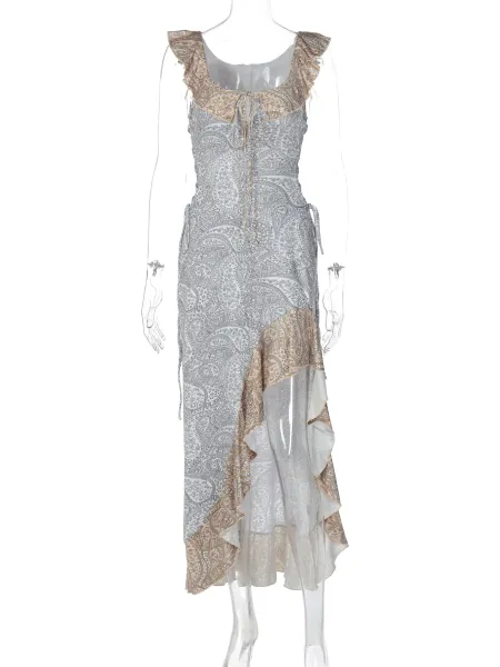 Design Paisley Print Ruffled Asymmetrical Maxi Dress - 10
