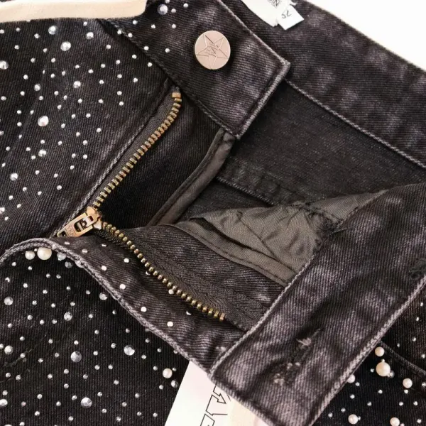 Design Denim Shorts with Speckled Wash and Drawstring Waist - 4