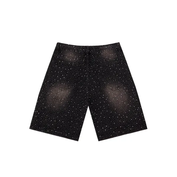 Design Denim Shorts with Speckled Wash and Drawstring Waist - 11