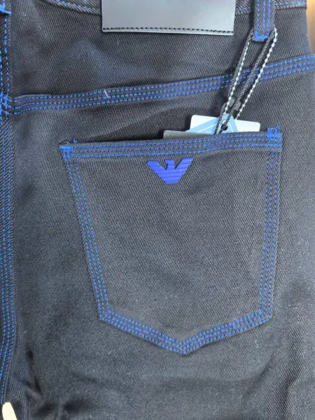 Emporio Armani Black Jeans with Blue Stitching and Eagle Logo - 8