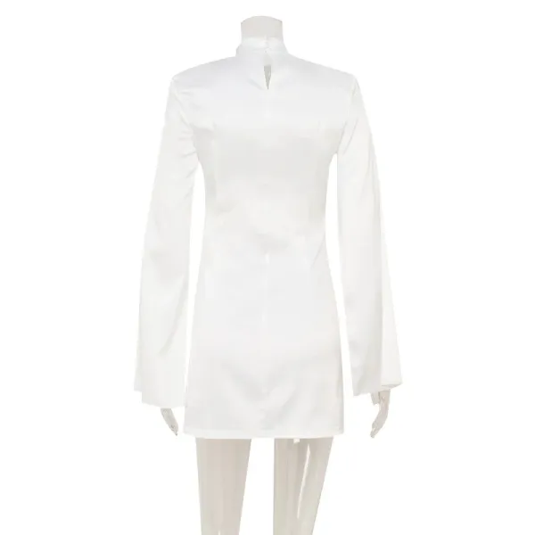 Design High-Neck Satin Mini Dress White - 12