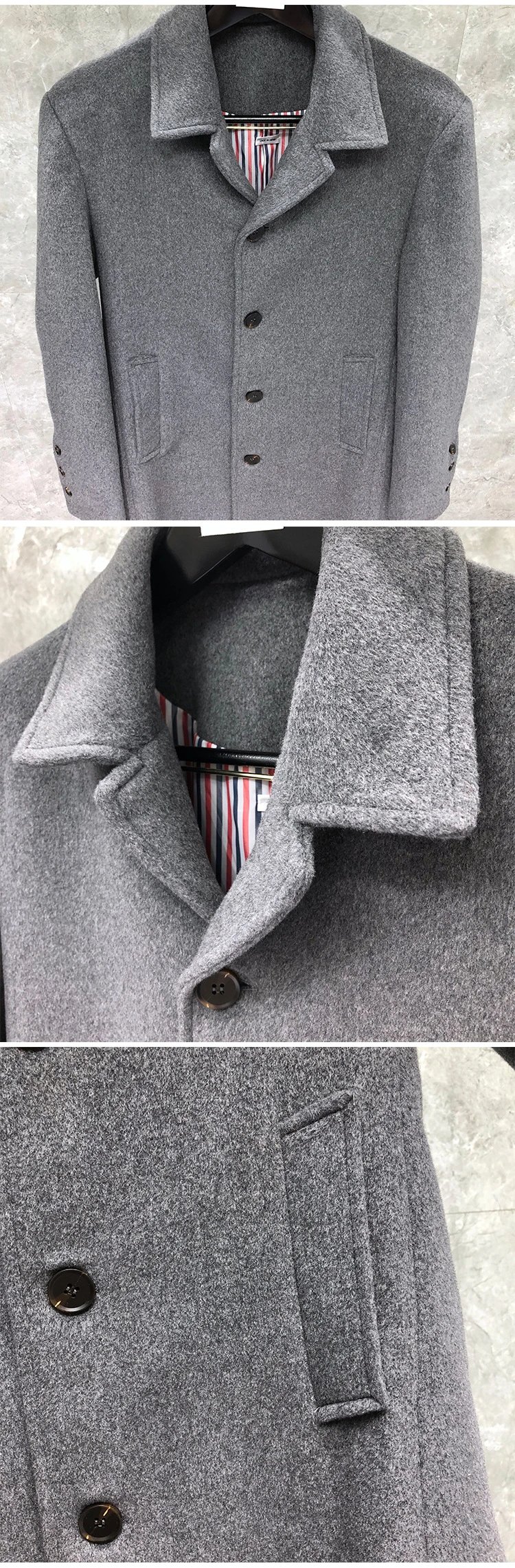 Thom Browne Stripe Detail Wool Coat Navy Outerwear Coat - 5