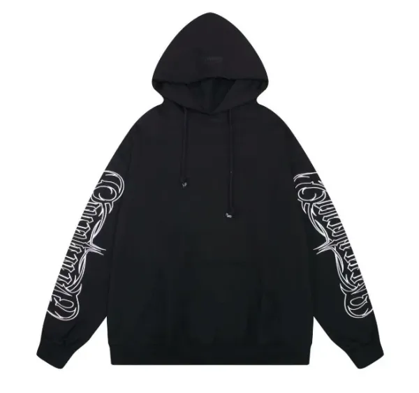 Design Gothic Script Sleeve Hoodie Black - 1