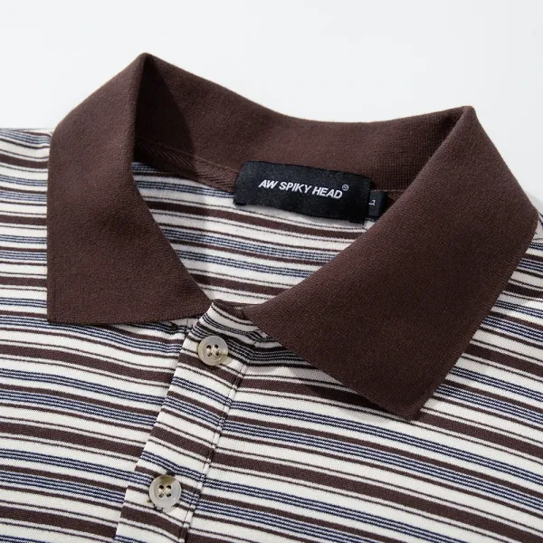 Design Striped Polo Shirt Black Gray Multicolor Tops Polo - 10