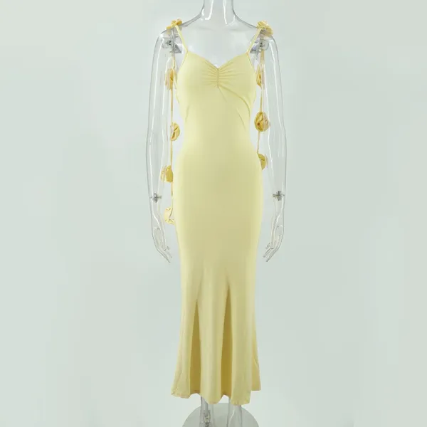 Design Floral-Embellished Lemon Yellow Slip Dress - 37