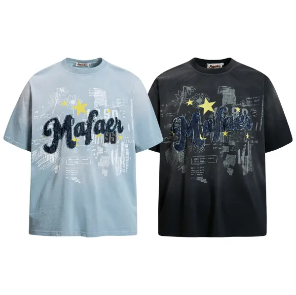 Design Mafaer Graphic Print Oversized T-Shirt Light Blue T-Shirts - 2