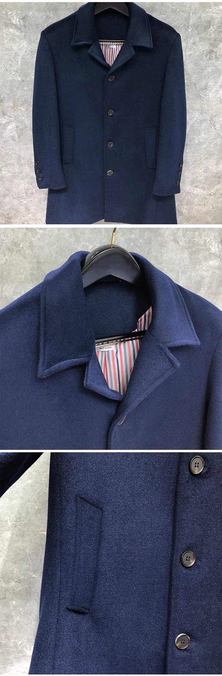 Thom Browne Stripe Detail Wool Coat Navy Outerwear Coat - 9