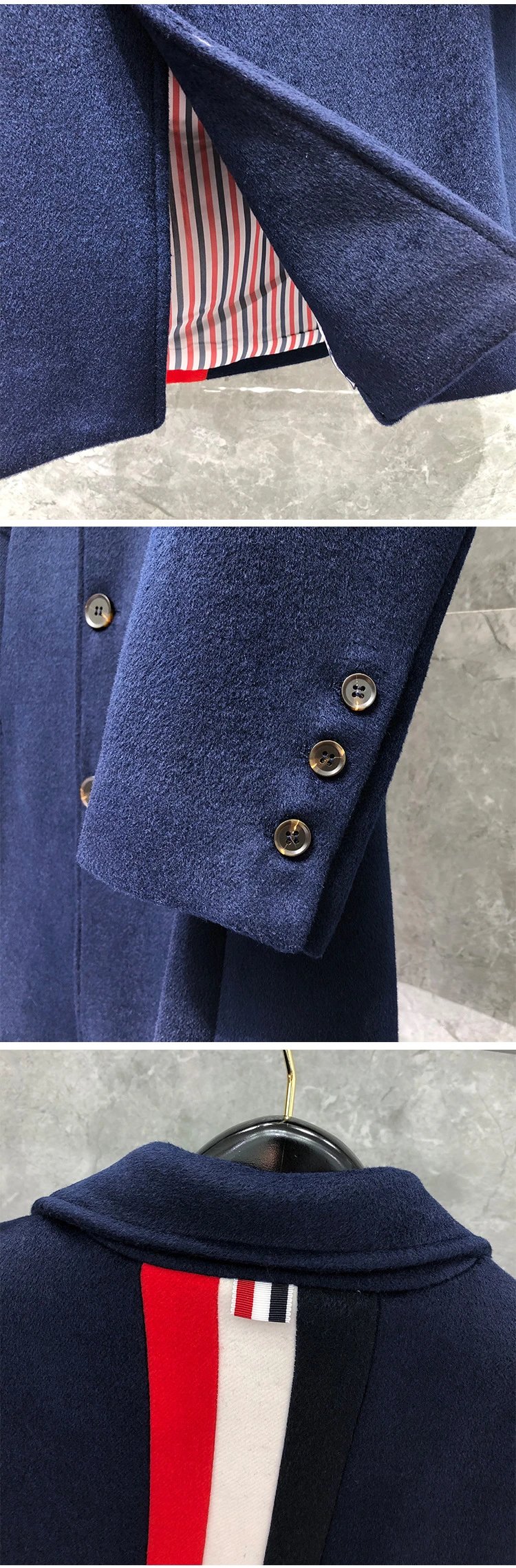 Thom Browne Stripe Detail Wool Coat Navy Outerwear Coat - 10