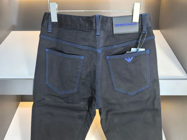 Emporio Armani Black Jeans with Blue Stitching and Eagle Logo - 10