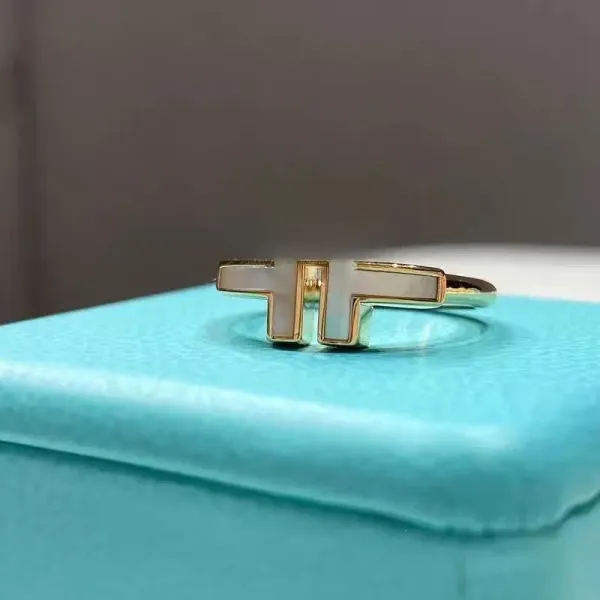 Tiffany & Co. T Square Ring Mother-of-Pearl Gold Ring Jewelry - 1