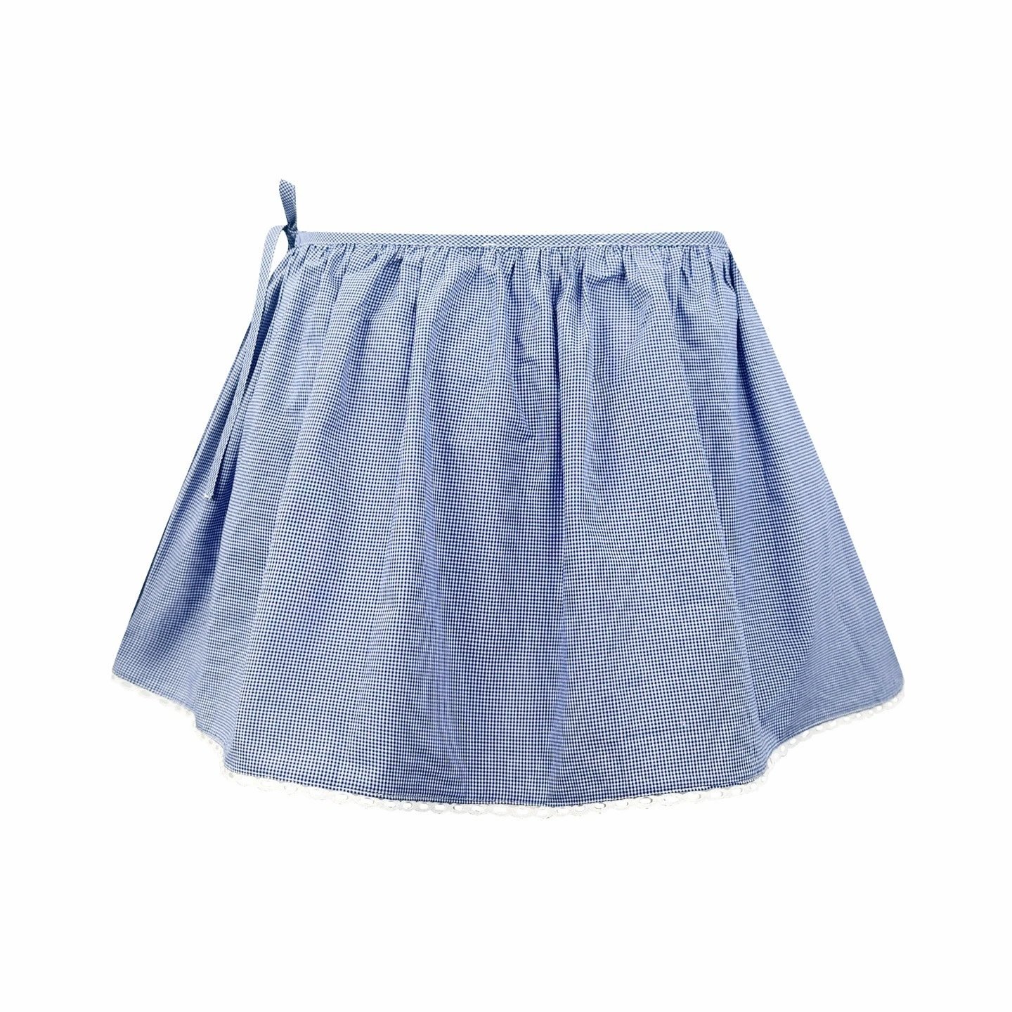 Design Gingham Check Skirt with Lace Trim Blue - 8