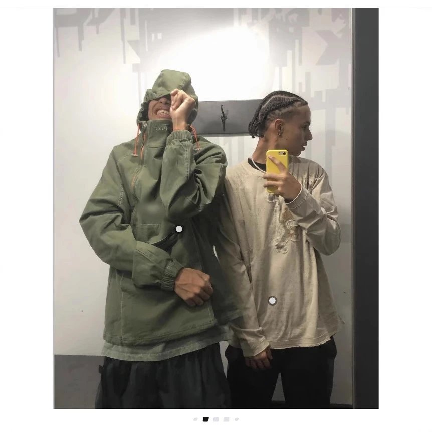 Olive Green Hooded Anorak Jacket with Contrast Stitching