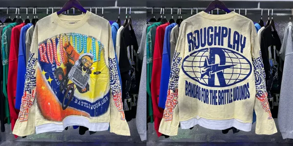 Design Roughplay Bandaid For The Battle Wounds Long Sleeve Graphic Tee Beige T-Shirts - 1