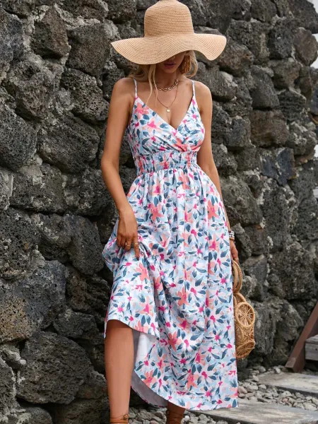 Design Tropical Leaf Print Wrap Midi Dress - 45