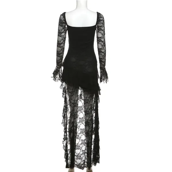 Design Lace Ruched Asymmetrical Maxi Dress White - 20