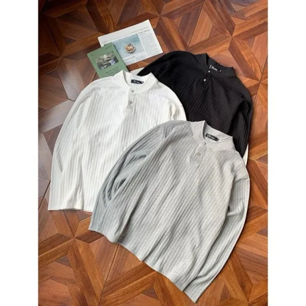 Design Henley Shirt Gray Ribbed Top - 14