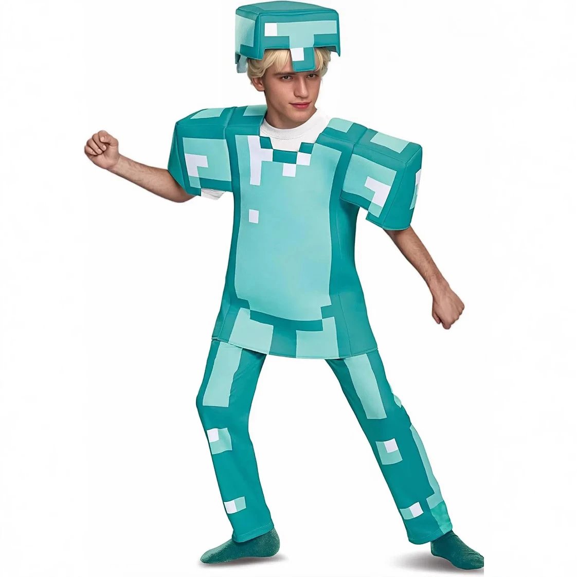 Minecraft Pixelated Armor Gray Purple Block Style Costume