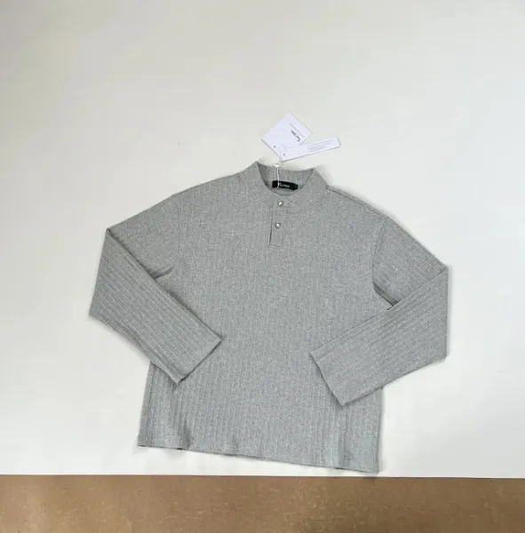 Design Henley Shirt Gray Ribbed Top - 17