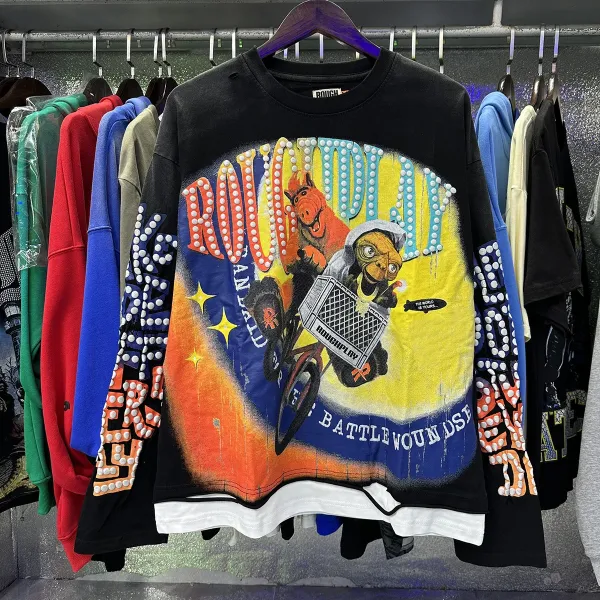 Design Roughplay Bandaid For The Battle Wounds Graphic Oversized Sweatshirt Black Sweater - 6