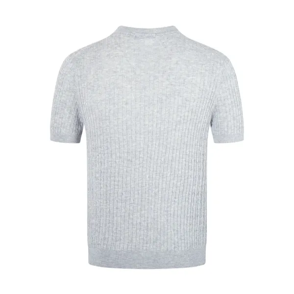 Design Ribbed Knit Short-Sleeve Sweater Light Gray - 6