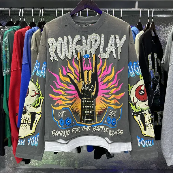 Design Roughplay Bandaid For The Battle Wounds Graphic Oversized Sweatshirt Black Sweater - 7
