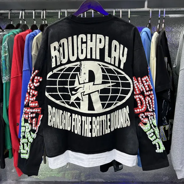 Design Roughplay Bandaid For The Battle Wounds Graphic Oversized Sweatshirt Black Sweater - 14