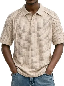 Design Waffle Knit Polo Beige Polo Tops Polo