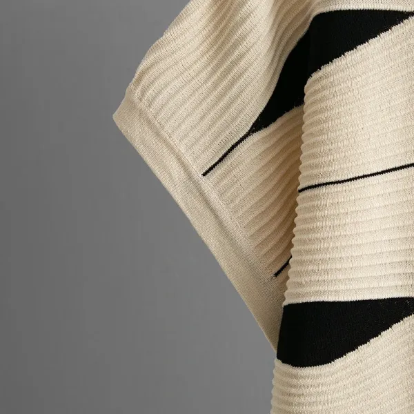 Design Knit Top with Wavy Stripe Pattern and Wide-Leg Pants Set Black - 12