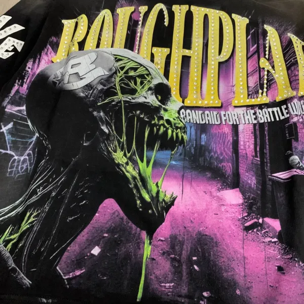 Design Roughplay Bandaid For The Battle Wounds Graphic Oversized Sweatshirt Black Sweater - 22