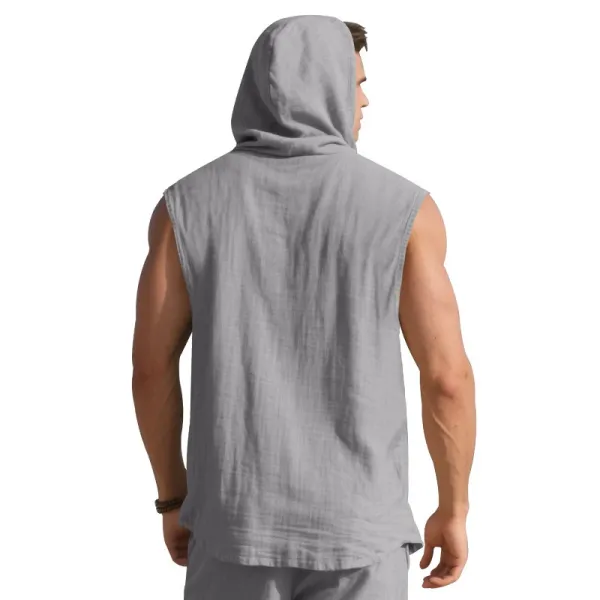Design Sleeveless Hooded Button-Up Shirt White Tops - 19