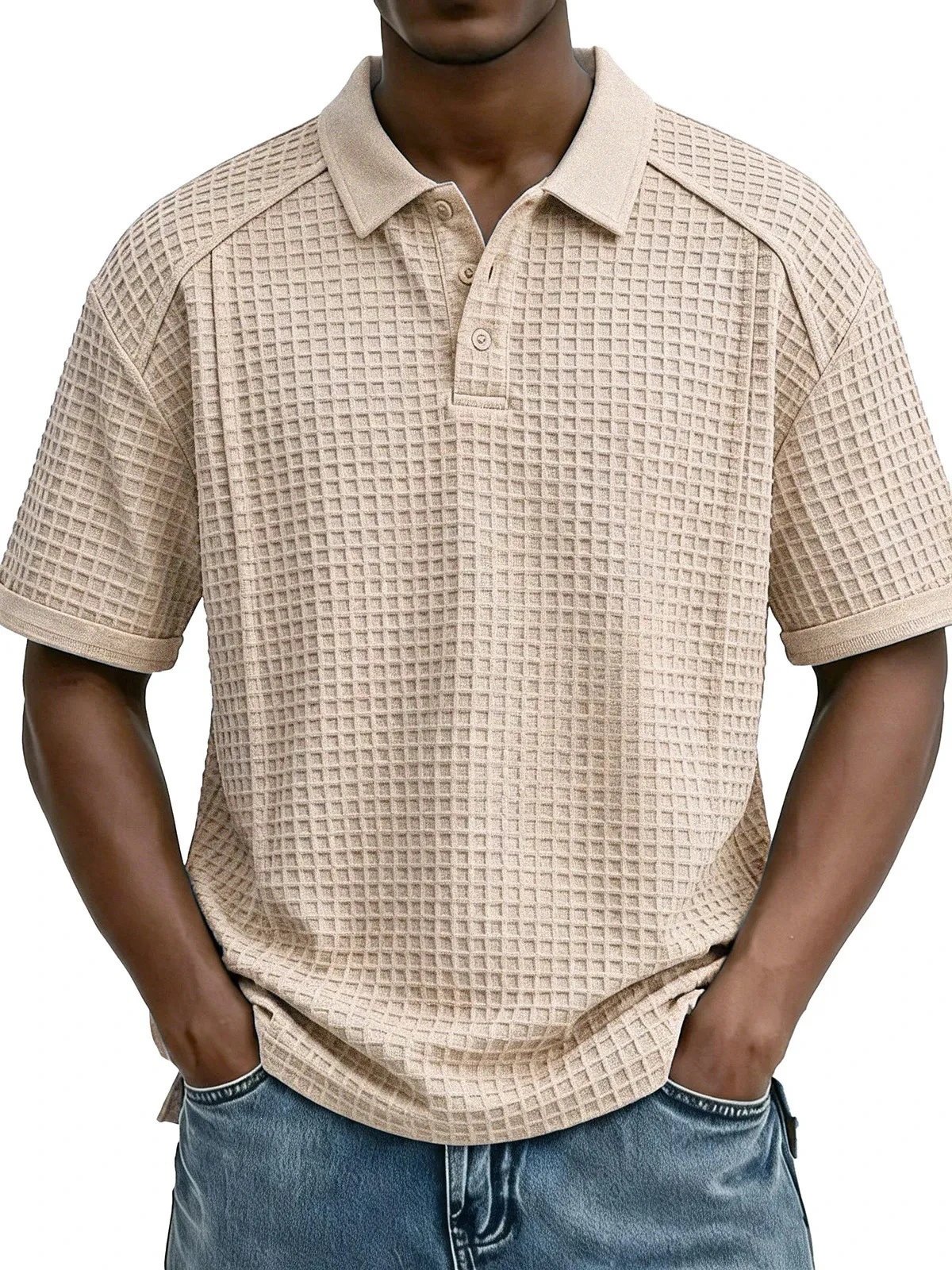 Design Waffle Knit Polo Brown Tops Polo - 8