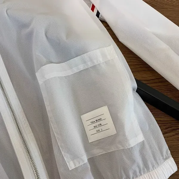 Thom Browne Windbreaker Navy Blue with Red-White-Blue Stripe Sleeve Detail Outerwear - 16
