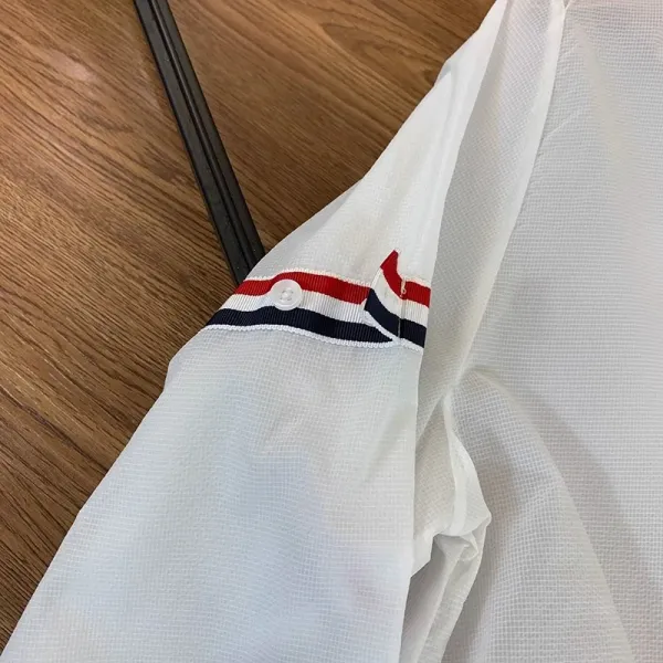 Thom Browne Windbreaker Navy Blue with Red-White-Blue Stripe Sleeve Detail Outerwear - 17