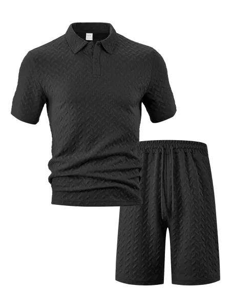 Design Textured Chevron Polo and Shorts Set White - 22