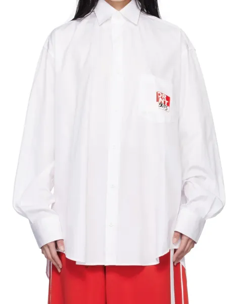 Design Oversized Shirt Black with Graphic Pocket Patch Tops Shirt - 3