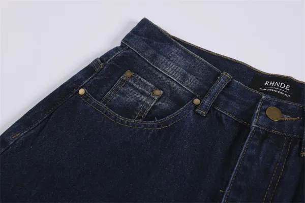 Rhude Denim Shorts Navy with Embroidered Logo - 8
