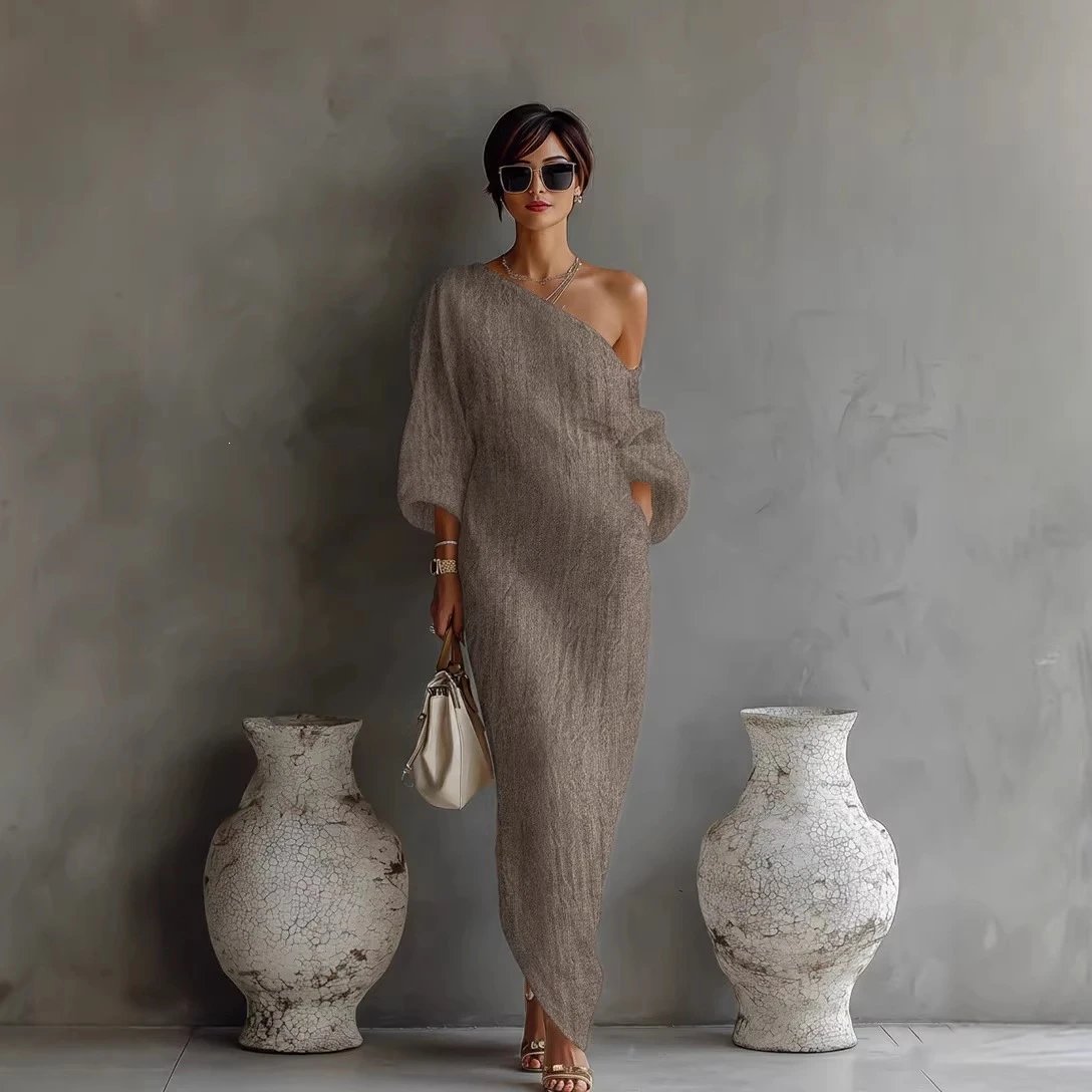 White Linen One Shoulder Maxi Dress