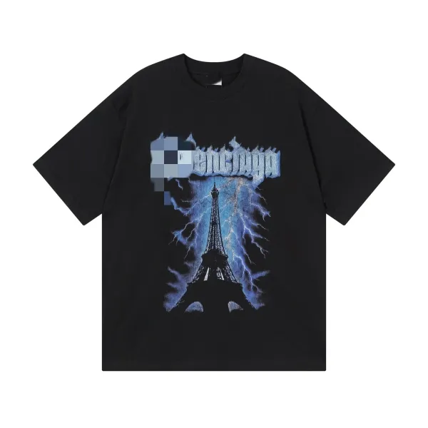 Design Eiffel Tower Lightning Graphic T-Shirt Black - 1