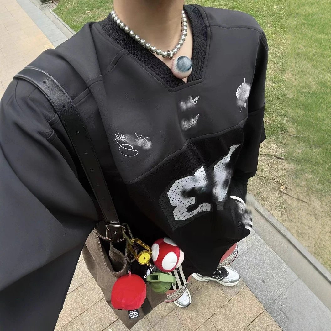 Black Mesh Football Jersey Number 33 Streetwear Top