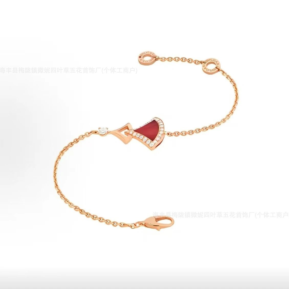 Gold Tone Red Resin Crystal Heart Link Bracelet