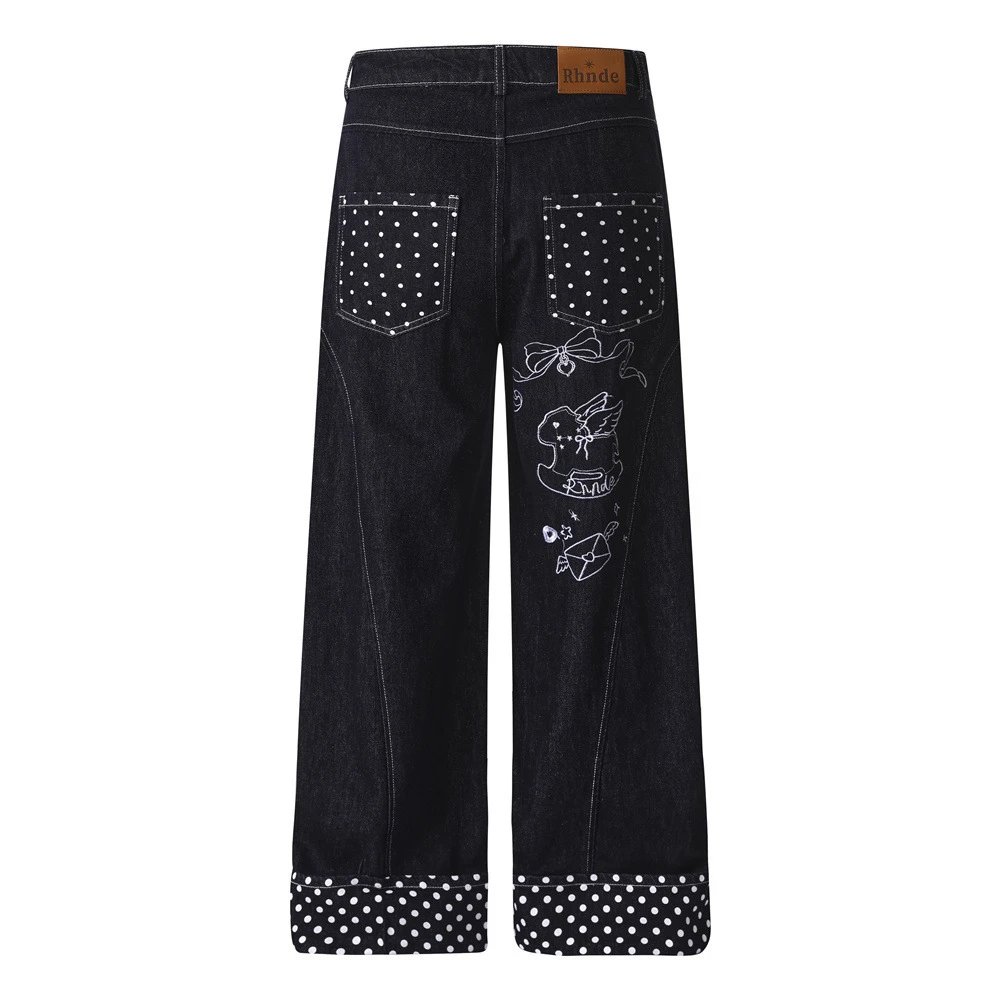 Design RINDI Polka Dot Wide-Leg Jeans Black Jeans - 8