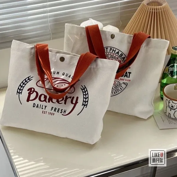 Design Bakery Print Canvas Tote Bag White with Rust Handles Tote Bag - 14