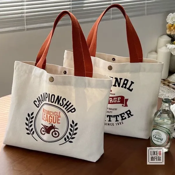 Design Bakery Print Canvas Tote Bag White with Rust Handles Tote Bag - 22
